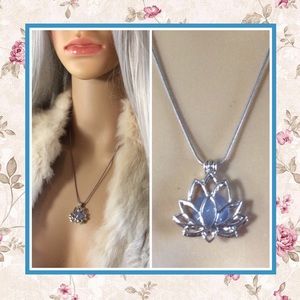 🌸 LOTUS FLOWER SILVER PURPLE NECKLACE OM 18" BOHO CHIC BOHEMIAN CHAIN LOVE